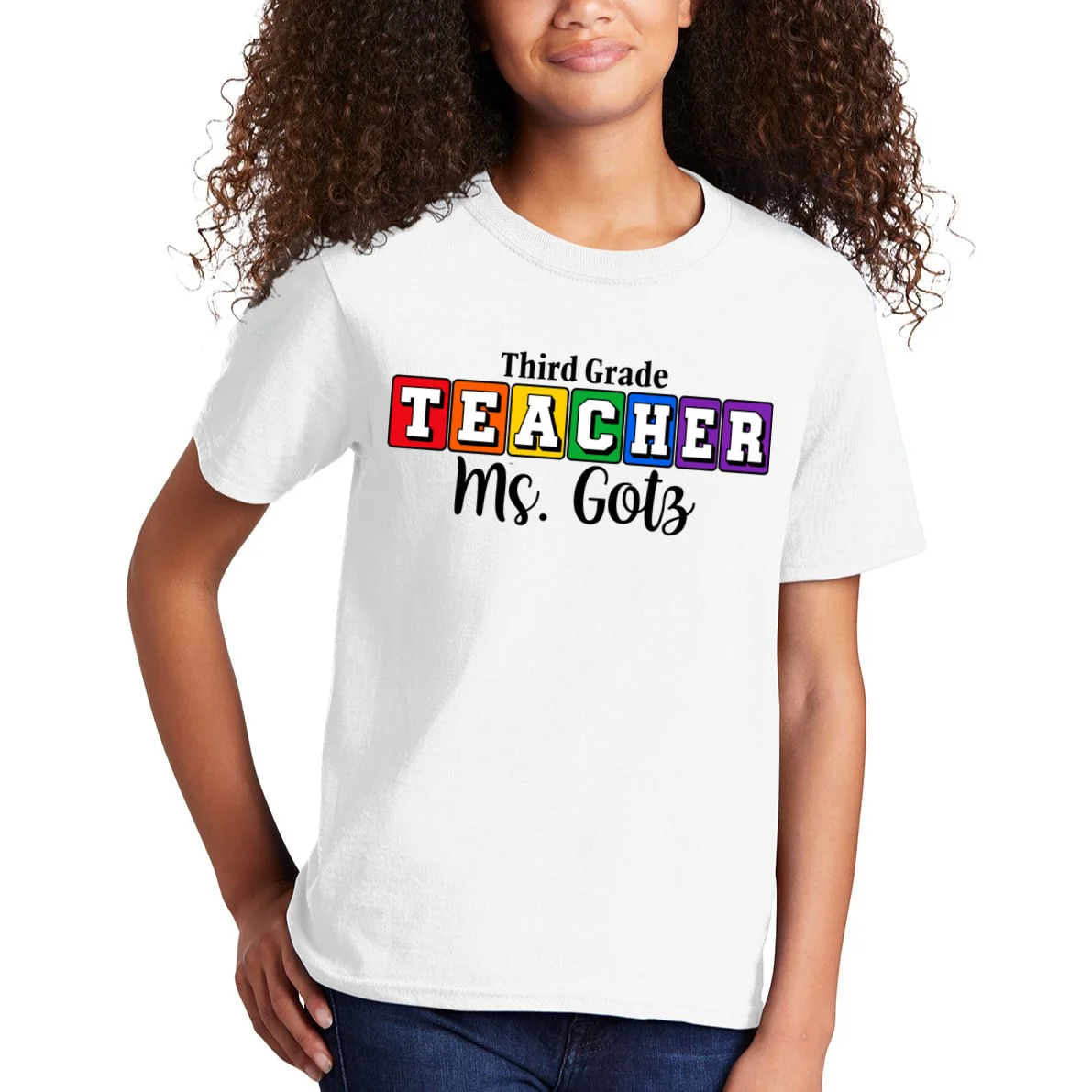 Custom Personalized Teacher Name Kids T-Shirt - Front 1
