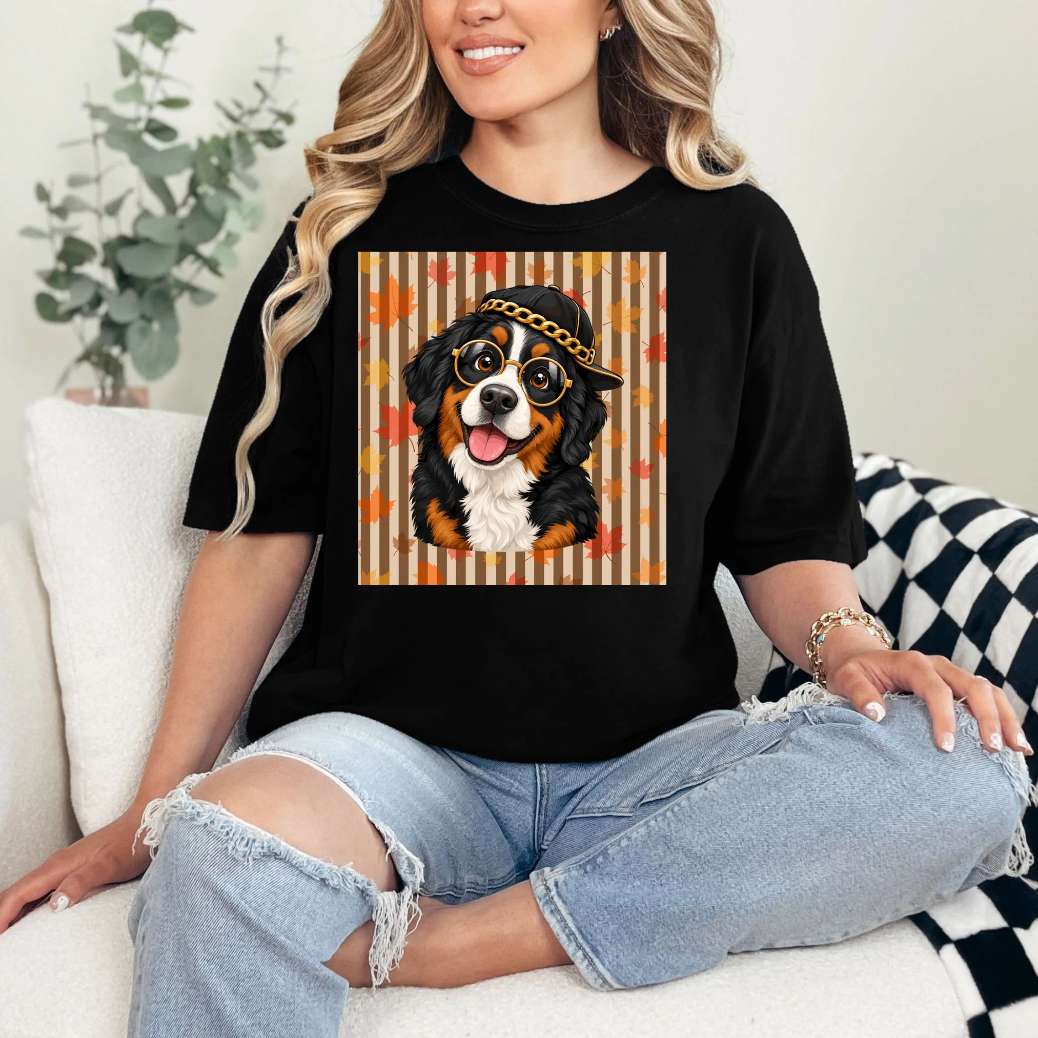 Custom Dog Portrait Fall Leaves – Personalized Autumn Pet Photo Design Comfort Colors Unisex T-Shirt - Front 1