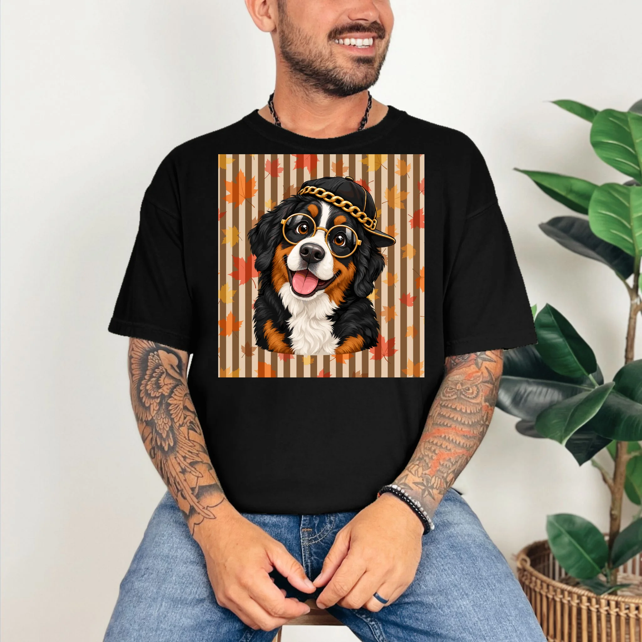 Custom Dog Portrait Fall Leaves – Personalized Autumn Pet Photo Design Comfort Colors Unisex T-Shirt - Front 2