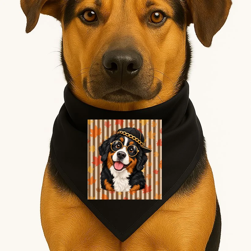 Custom Dog Portrait Fall Leaves – Personalized Autumn Pet Photo Design Dog Bandana - Front 1