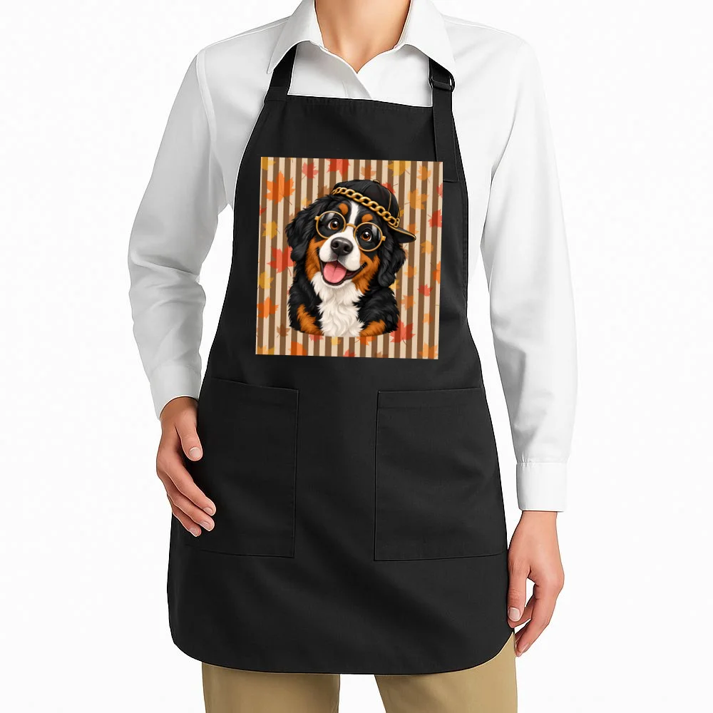 Custom Dog Portrait Fall Leaves – Personalized Autumn Pet Photo Design Apron - Front 1