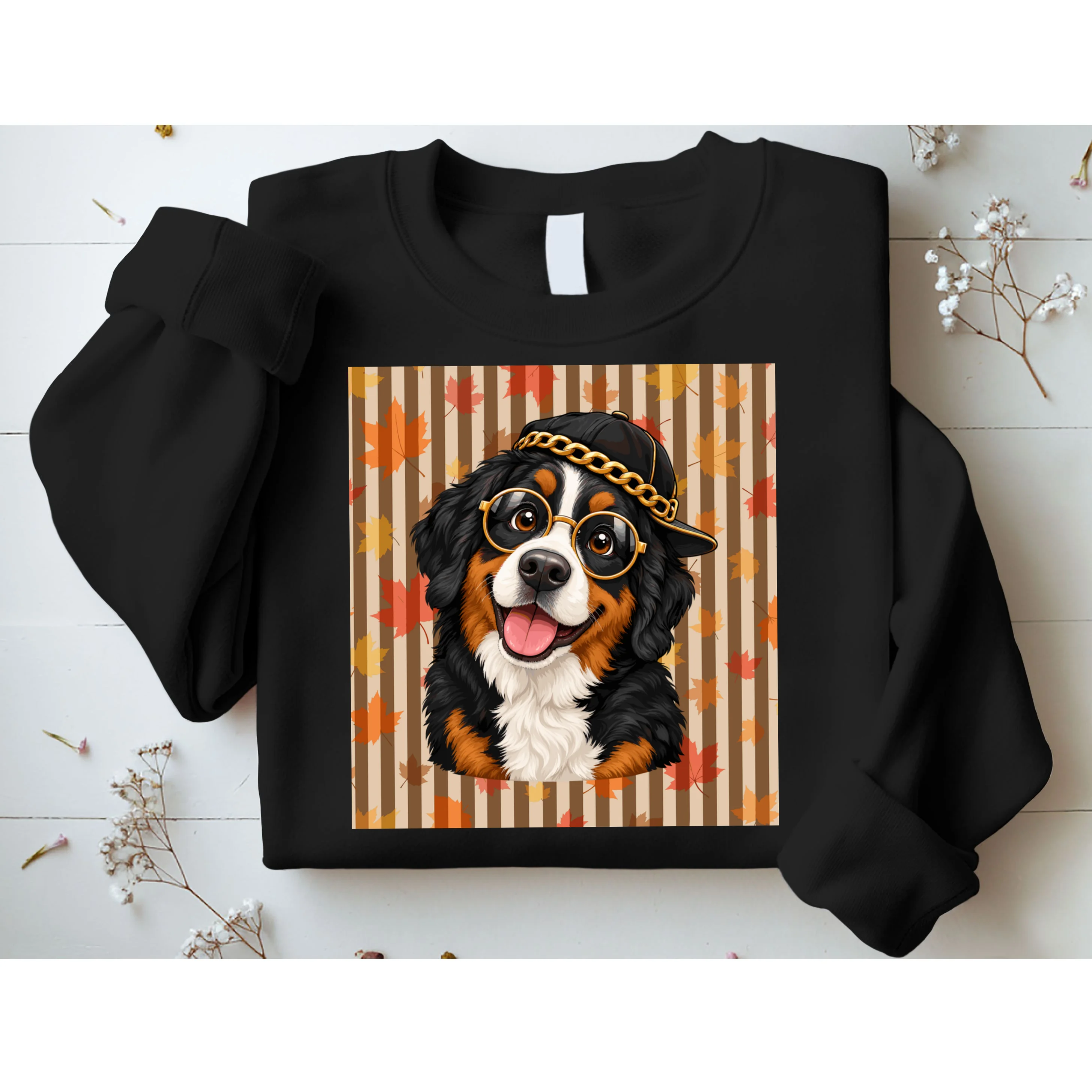 Custom Dog Portrait Fall Leaves – Personalized Autumn Pet Photo Design Men's Sweatshirt - Front 1
