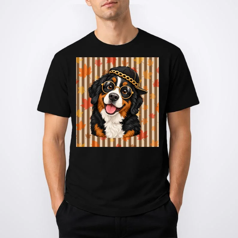Custom Dog Portrait Fall Leaves – Personalized Autumn Pet Photo Design Men's T-Shirt - Front 1