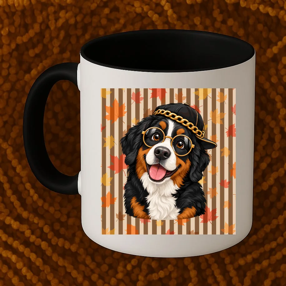 Custom Dog Portrait Fall Leaves – Personalized Autumn Pet Photo Design Mug - Front 1