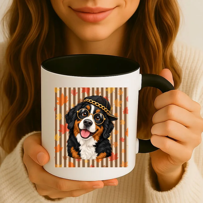 Custom Dog Portrait Fall Leaves – Personalized Autumn Pet Photo Design Mug - Front 2