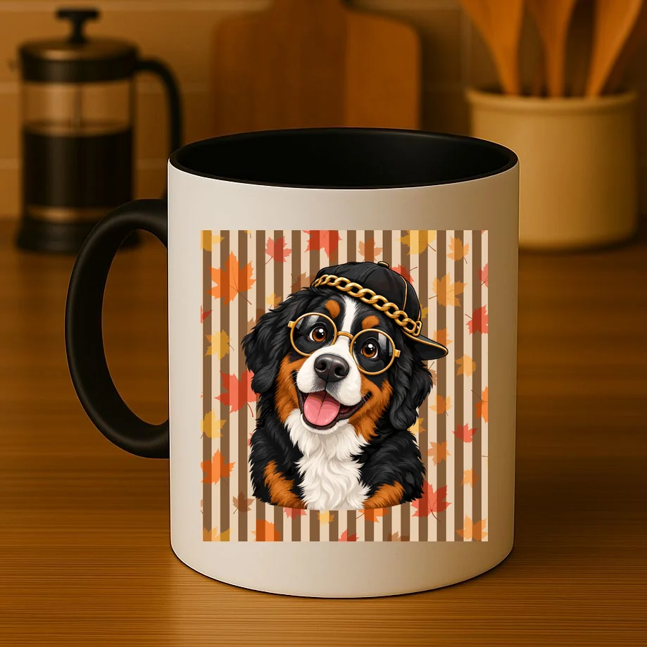 Custom Dog Portrait Fall Leaves – Personalized Autumn Pet Photo Design Mug - Front 3