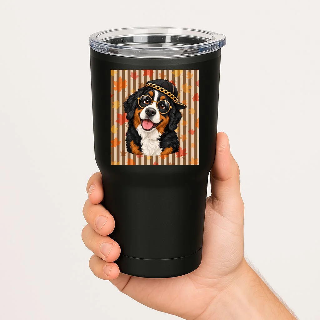 Custom Dog Portrait Fall Leaves – Personalized Autumn Pet Photo Design 20oz Tumbler - Front 1