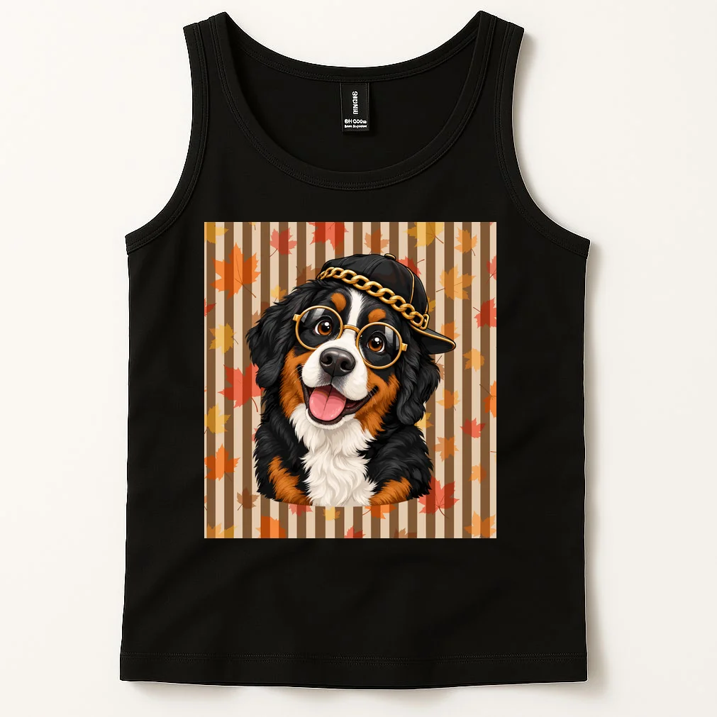 Custom Dog Portrait Fall Leaves – Personalized Autumn Pet Photo Design Men's Tank Top - Front 1