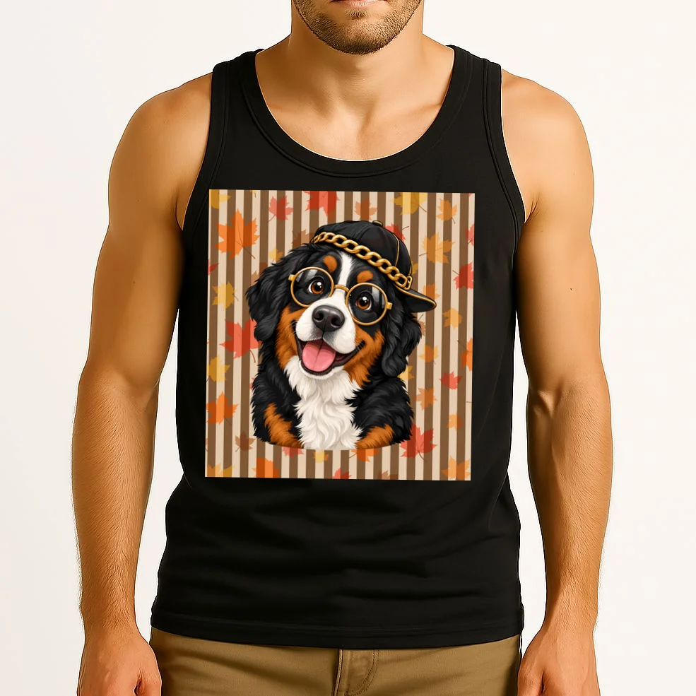 Custom Dog Portrait Fall Leaves – Personalized Autumn Pet Photo Design Men's Tank Top - Front 2