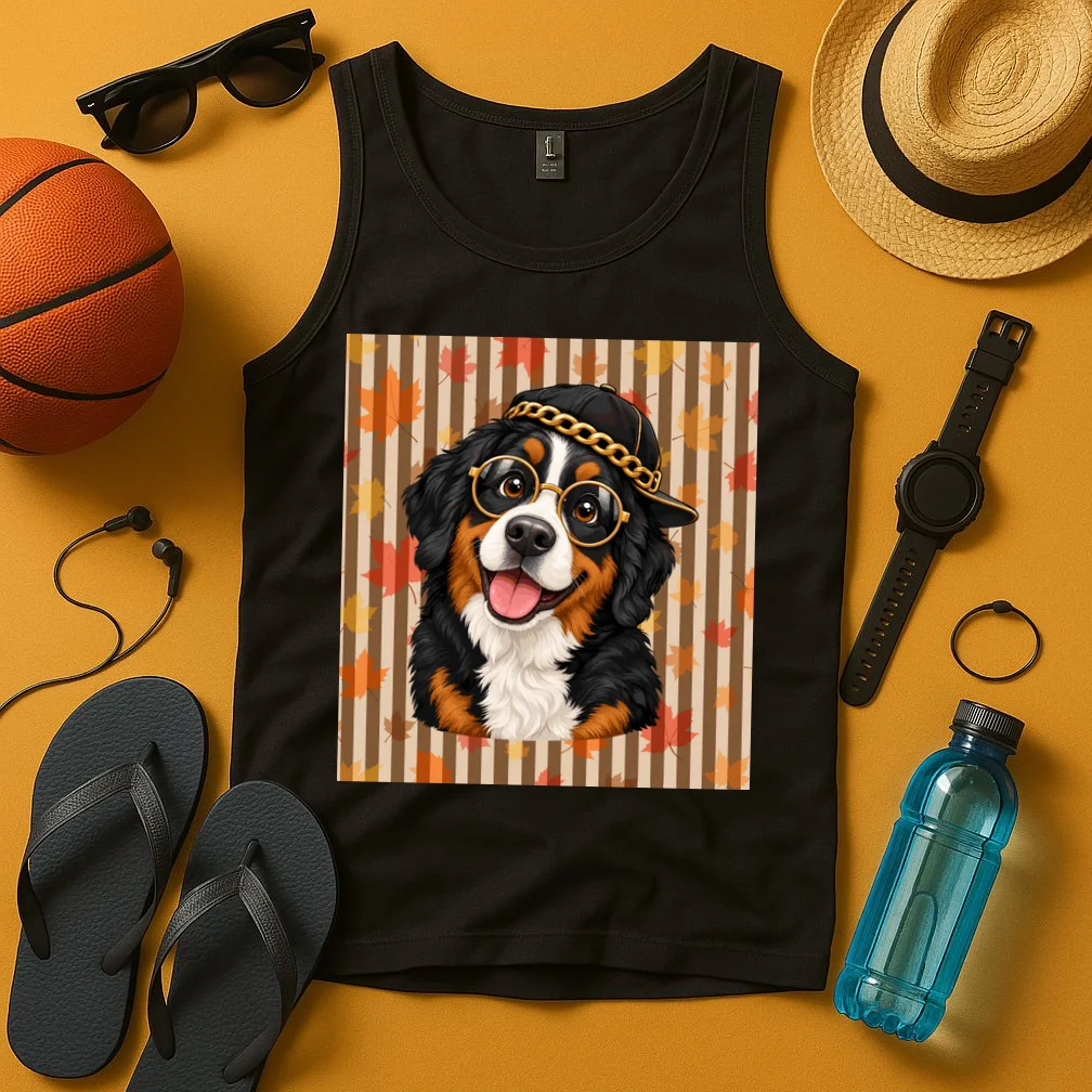 Custom Dog Portrait Fall Leaves – Personalized Autumn Pet Photo Design Men's Tank Top - Front 3