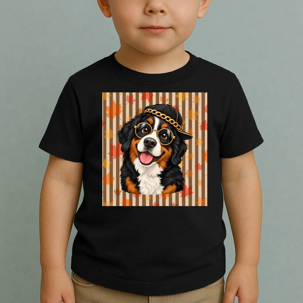 Custom Dog Portrait Fall Leaves – Personalized Autumn Pet Photo Design Toddler T-Shirt - Front 1