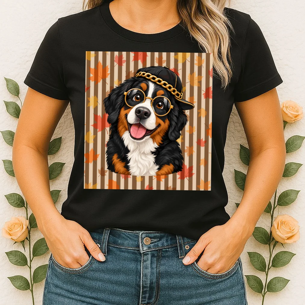 Custom Dog Portrait Fall Leaves – Personalized Autumn Pet Photo Design Women's T-Shirt - Front 1