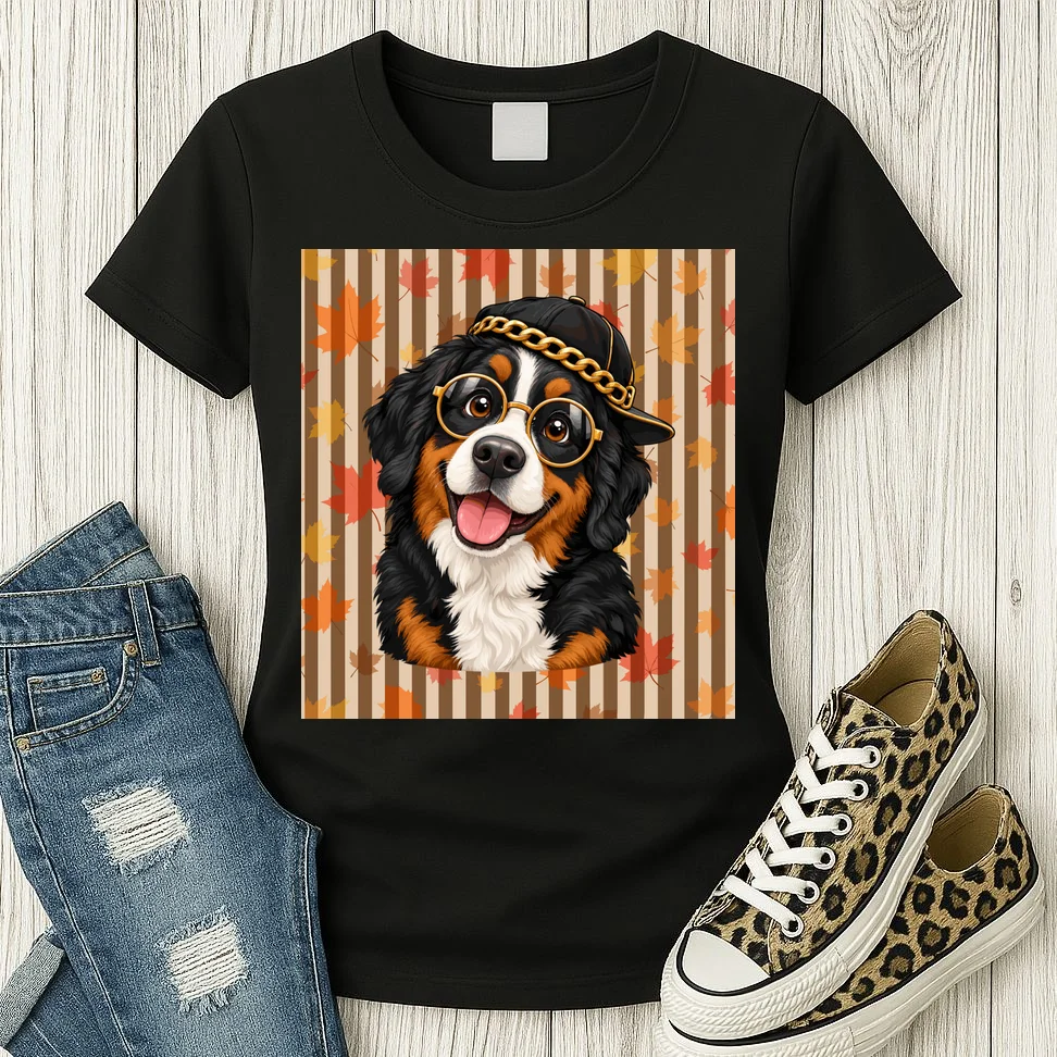 Custom Dog Portrait Fall Leaves – Personalized Autumn Pet Photo Design Women's T-Shirt - Front 2