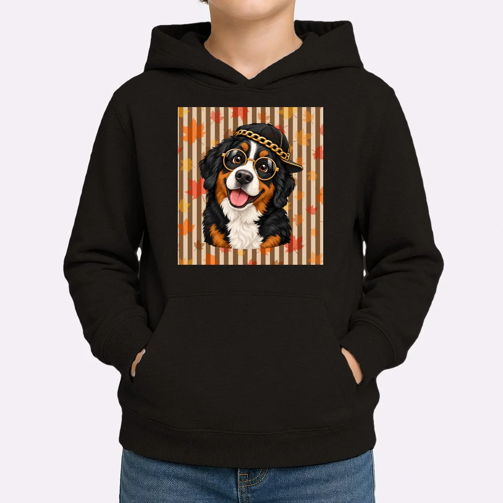 Custom Dog Portrait Fall Leaves – Personalized Autumn Pet Photo Design Kids Hoodie - Front 1