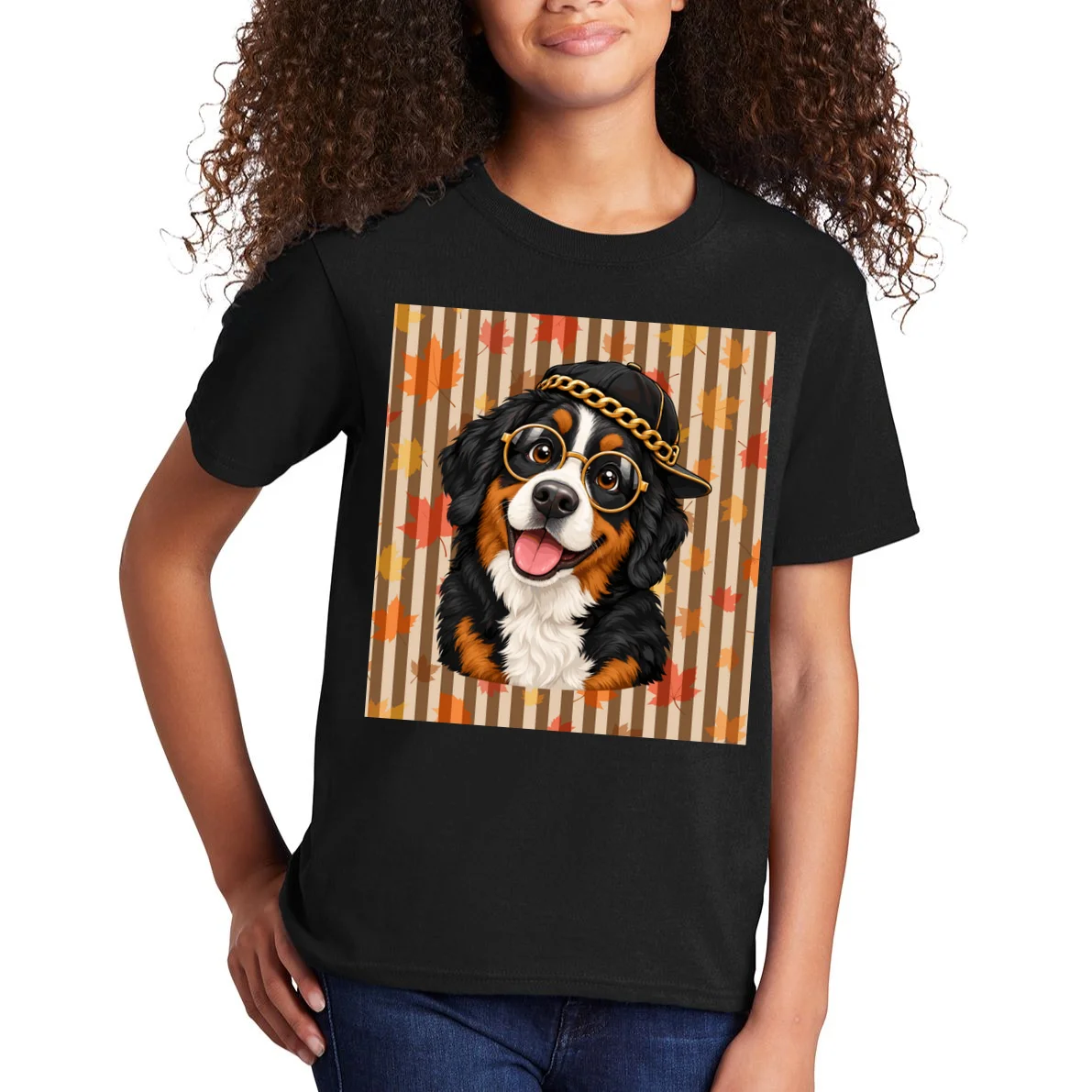 Custom Dog Portrait Fall Leaves – Personalized Autumn Pet Photo Design Kids T-Shirt - Front 1