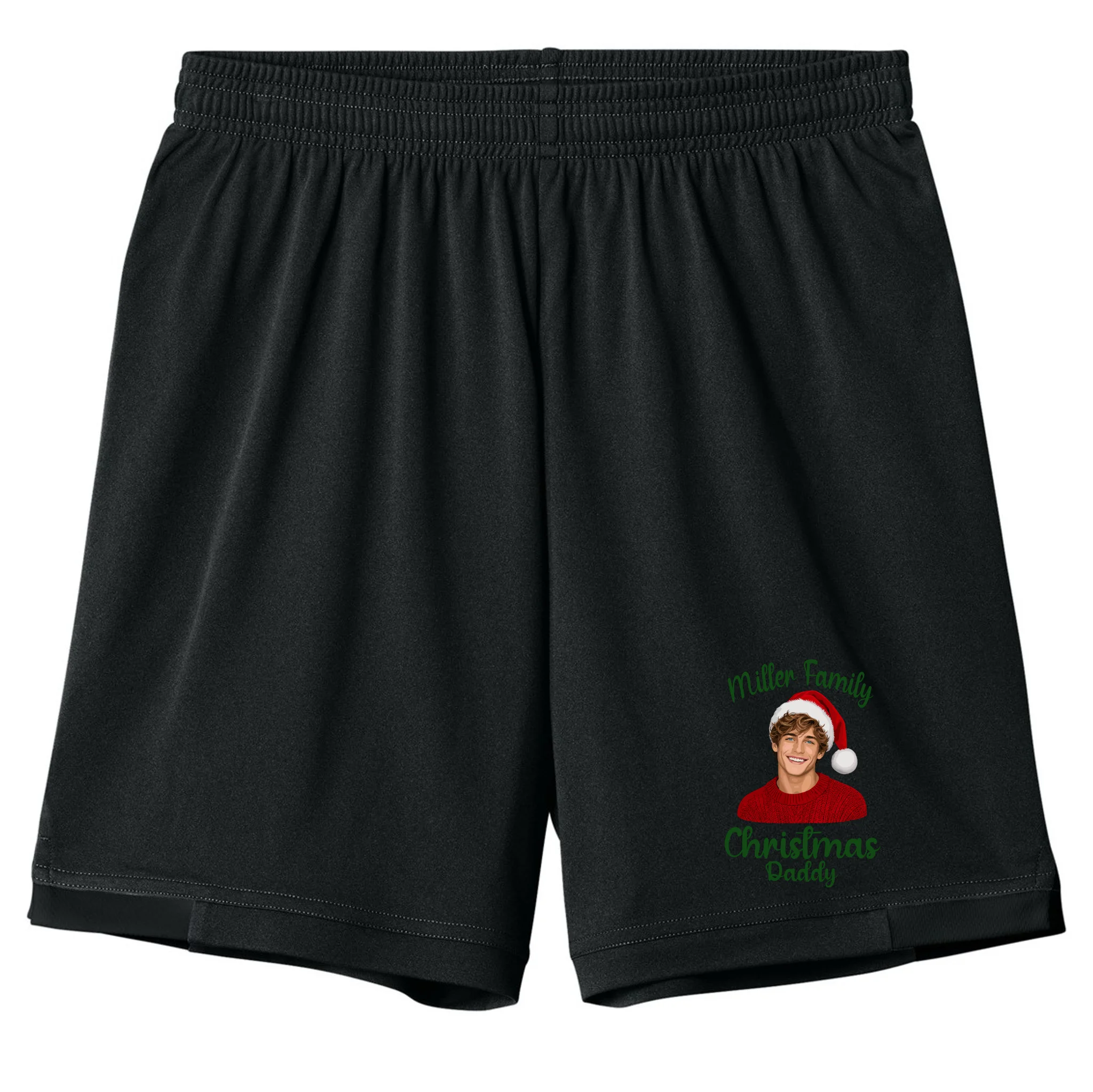 Christmas Portrait Illustration – Santa Hat & Festive Typography Kids Shorts - Front