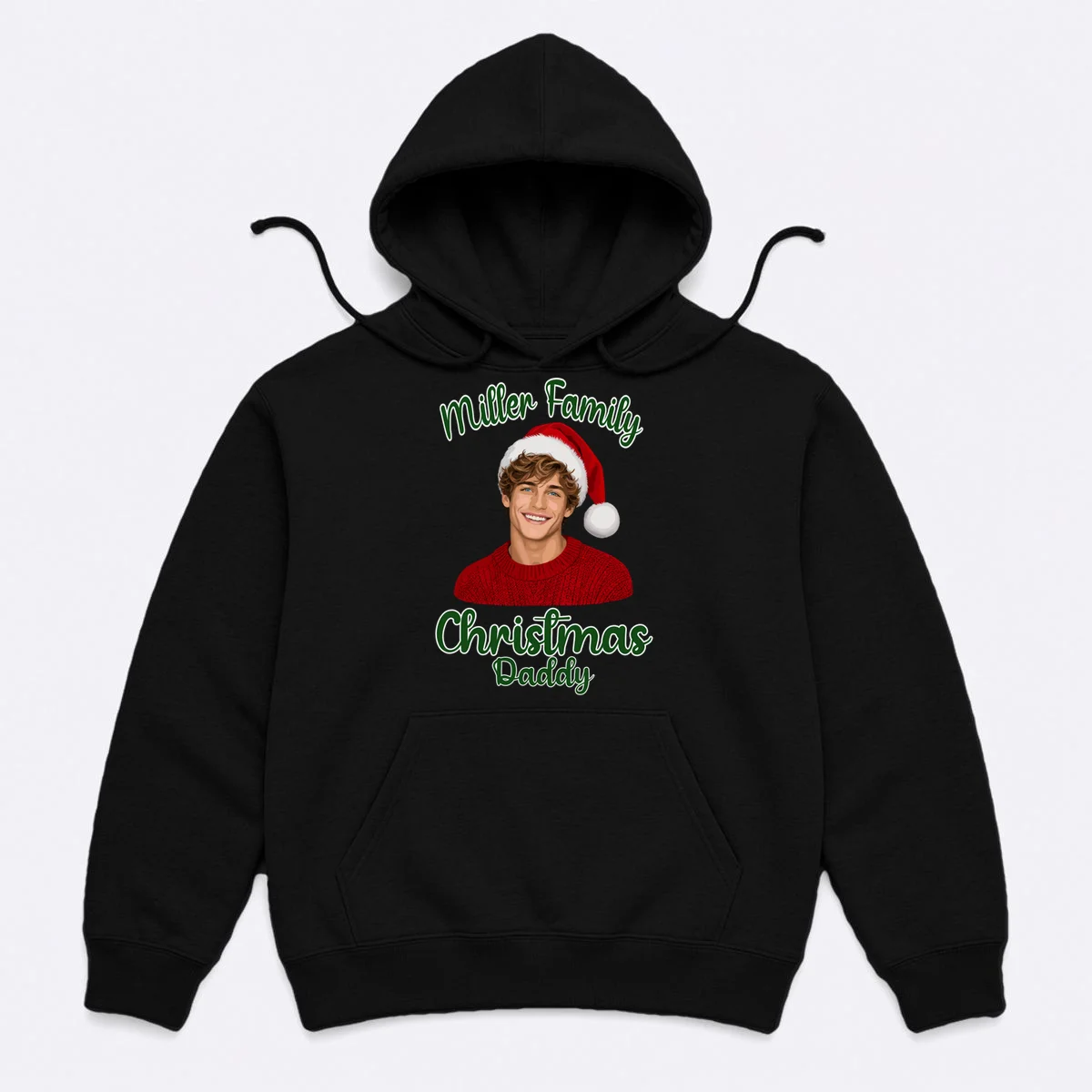 Christmas Portrait Illustration – Santa Hat & Festive Typography Men's Hoodie - Front