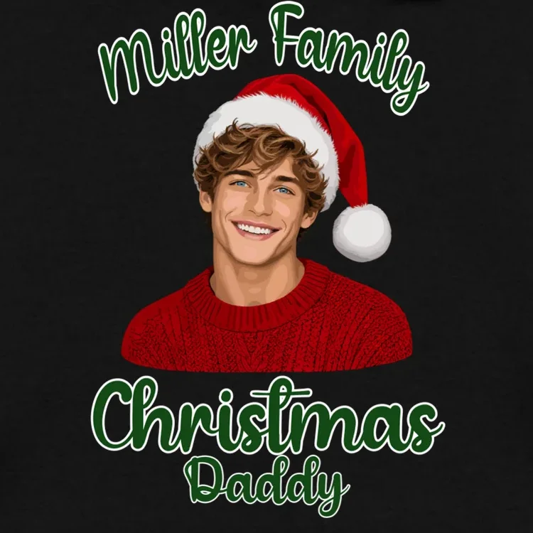 Christmas Portrait Illustration – Santa Hat & Festive Typography Men's Hoodie - Front - Close-up