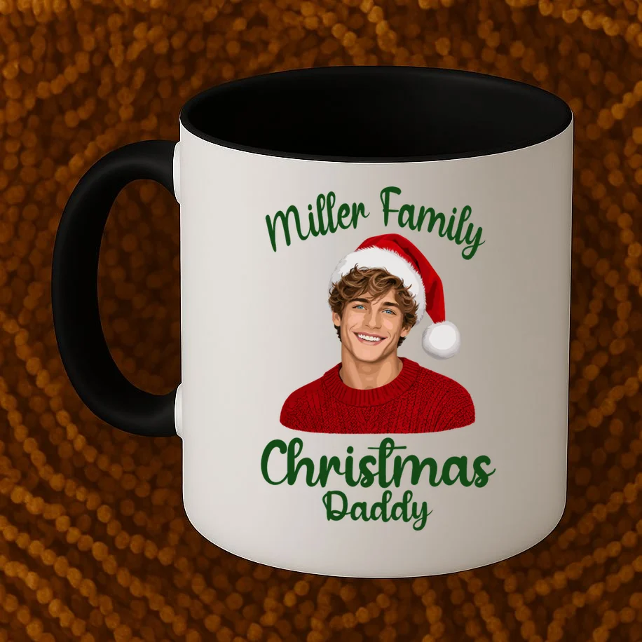 Christmas Portrait Illustration – Santa Hat & Festive Typography Mug - Front 1