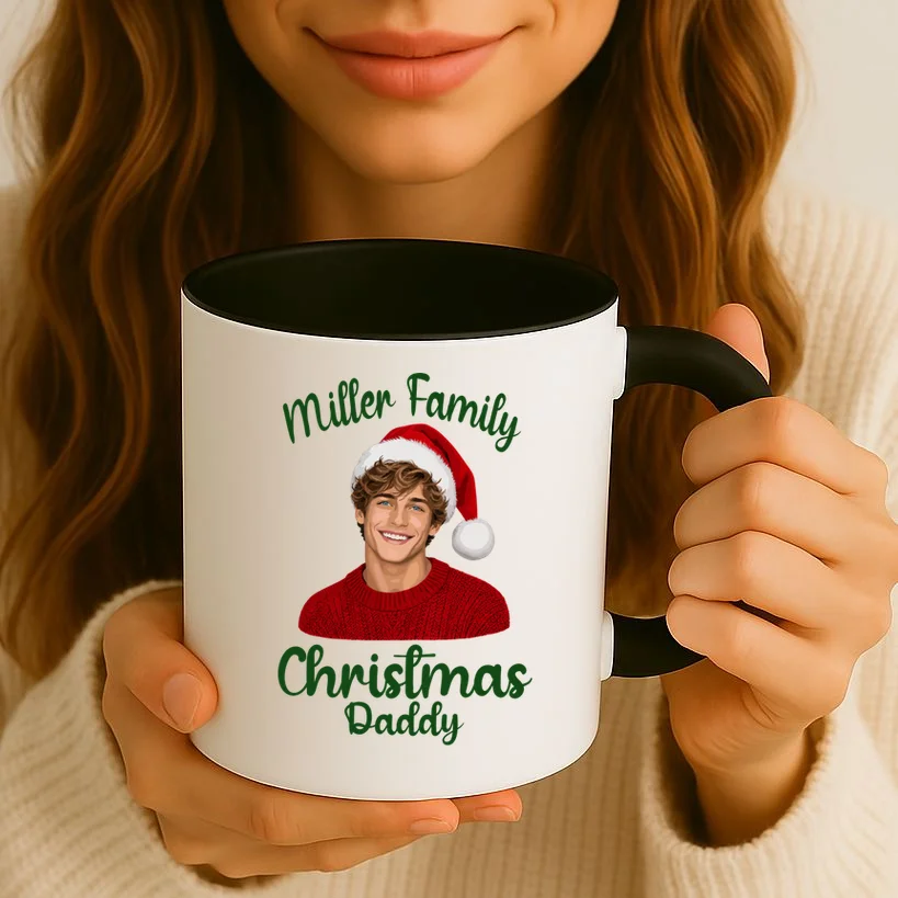 Christmas Portrait Illustration – Santa Hat & Festive Typography Mug - Front 2