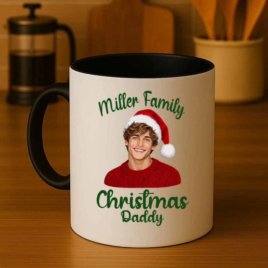 Christmas Portrait Illustration – Santa Hat & Festive Typography Mug - Front 3
