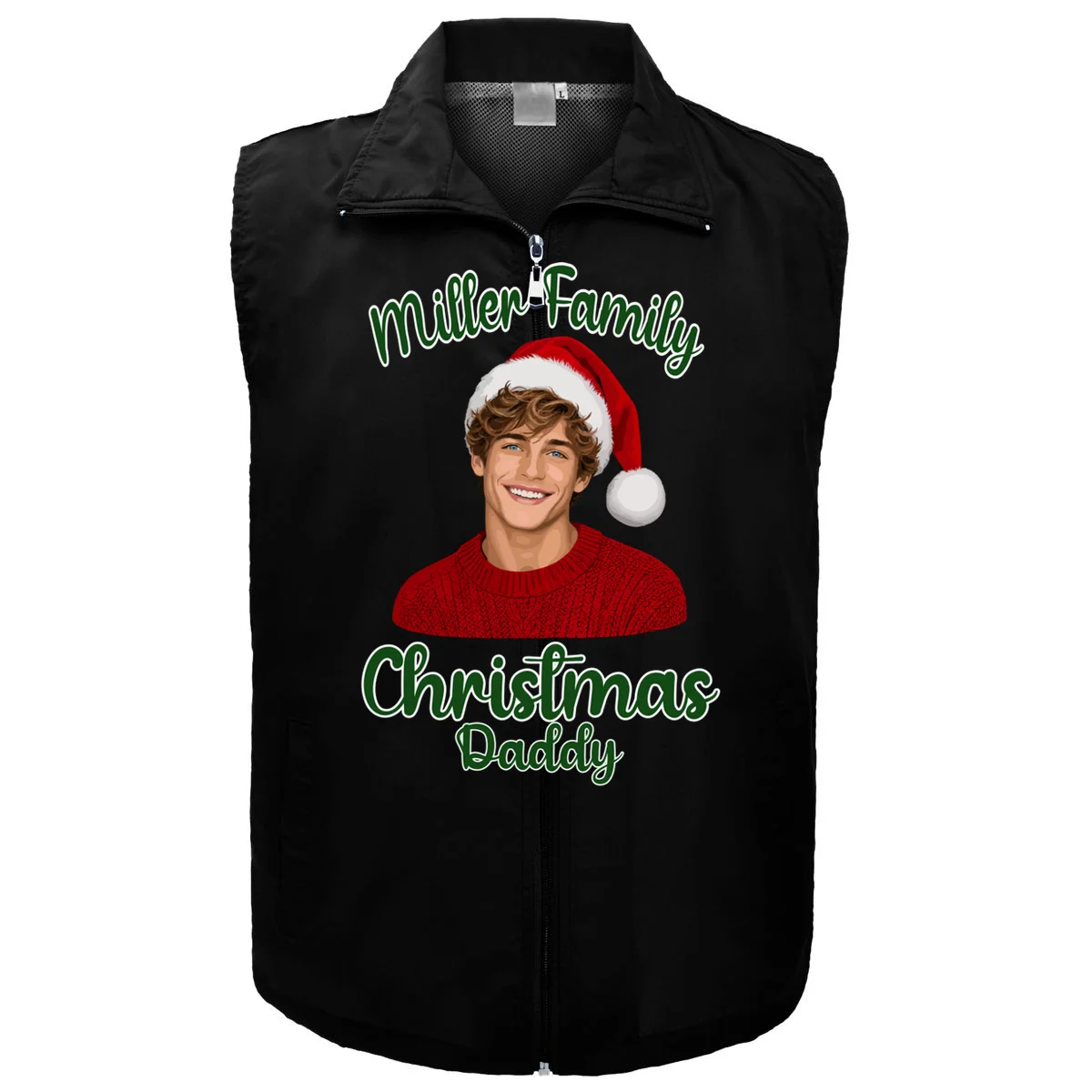 Christmas Portrait Illustration – Santa Hat & Festive Typography Men's Vest - Front