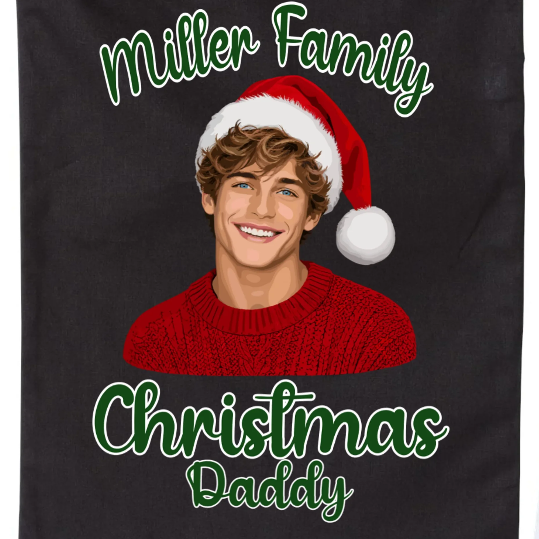 Christmas Portrait Illustration – Santa Hat & Festive Typography Drawstring Bag - Front - Close-up
