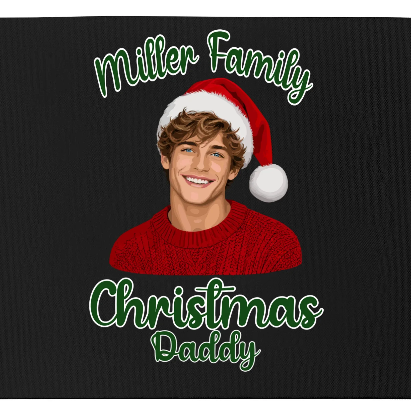 Christmas Portrait Illustration – Santa Hat & Festive Typography Mouse Pad - Front - Close-up