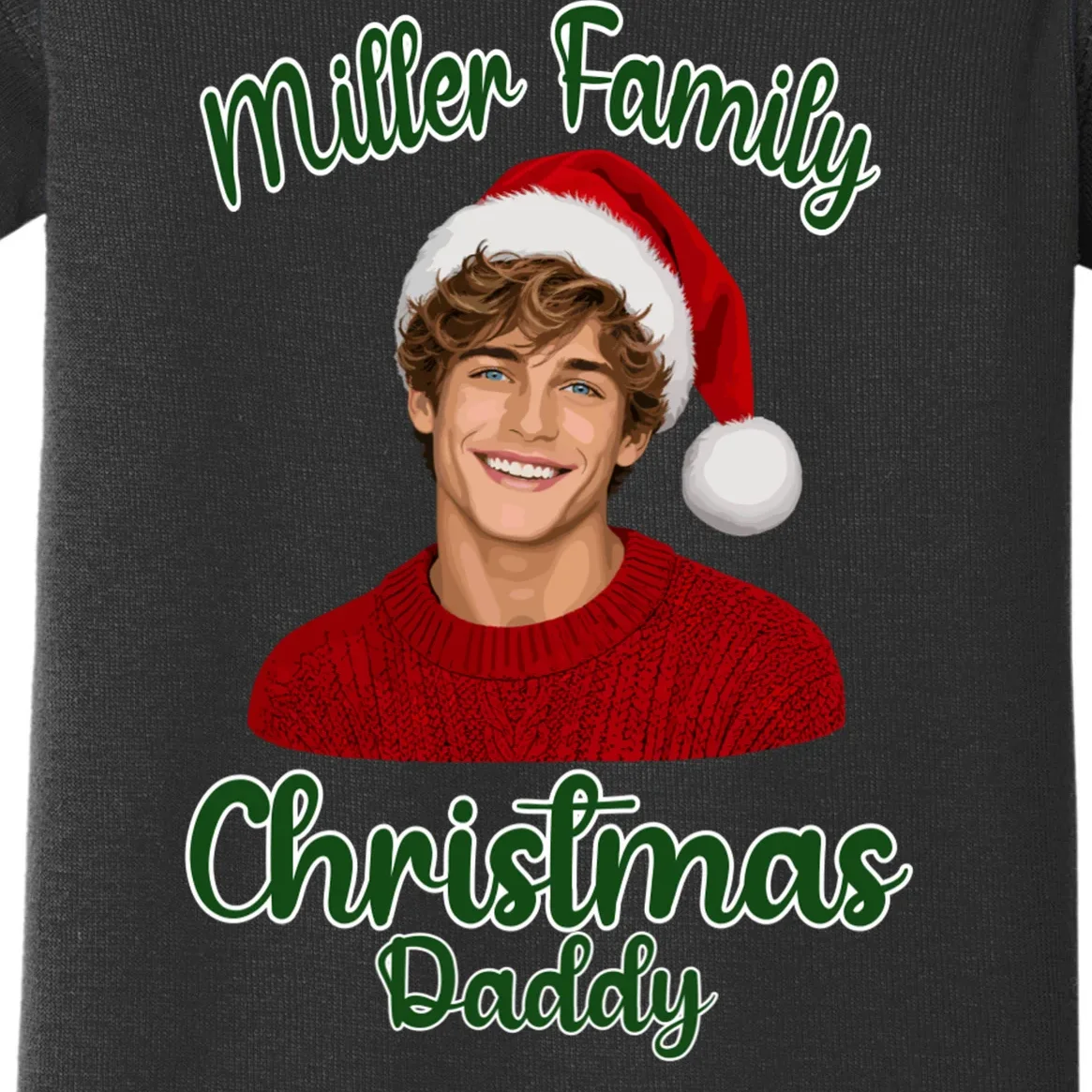 Christmas Portrait Illustration – Santa Hat & Festive Typography Baby Bodysuit - Front - Close-up