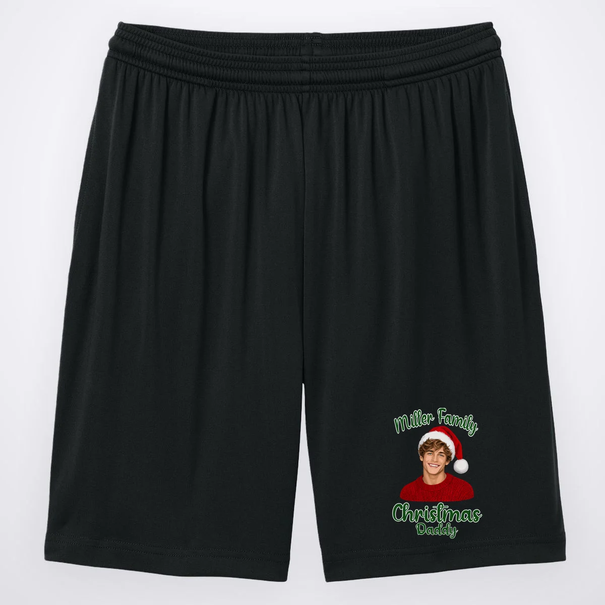 Christmas Portrait Illustration – Santa Hat & Festive Typography Men's Shorts - Front