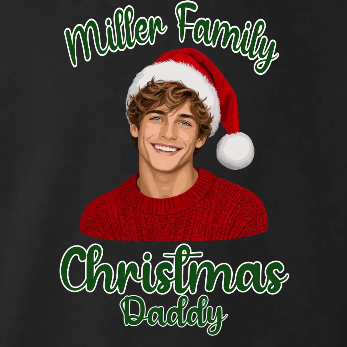 Christmas Portrait Illustration – Santa Hat & Festive Typography Toddler Hoodie - Front - Close-up