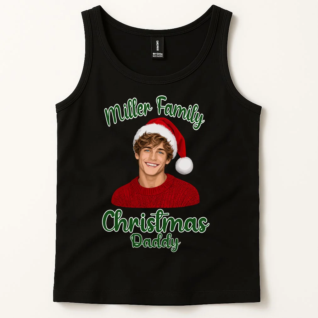 Christmas Portrait Illustration – Santa Hat & Festive Typography Men's Tank Top - Front 1