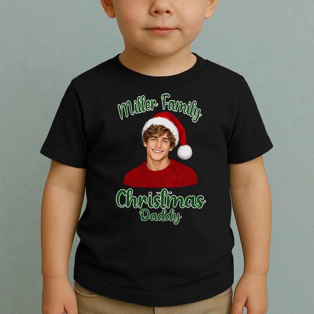 Christmas Portrait Illustration – Santa Hat & Festive Typography Toddler T-Shirt - Front 1