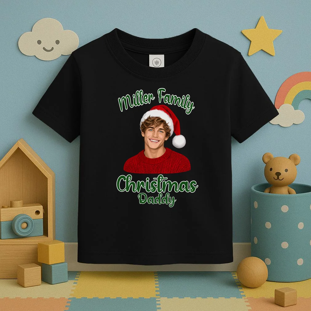 Christmas Portrait Illustration – Santa Hat & Festive Typography Toddler T-Shirt - Front 2