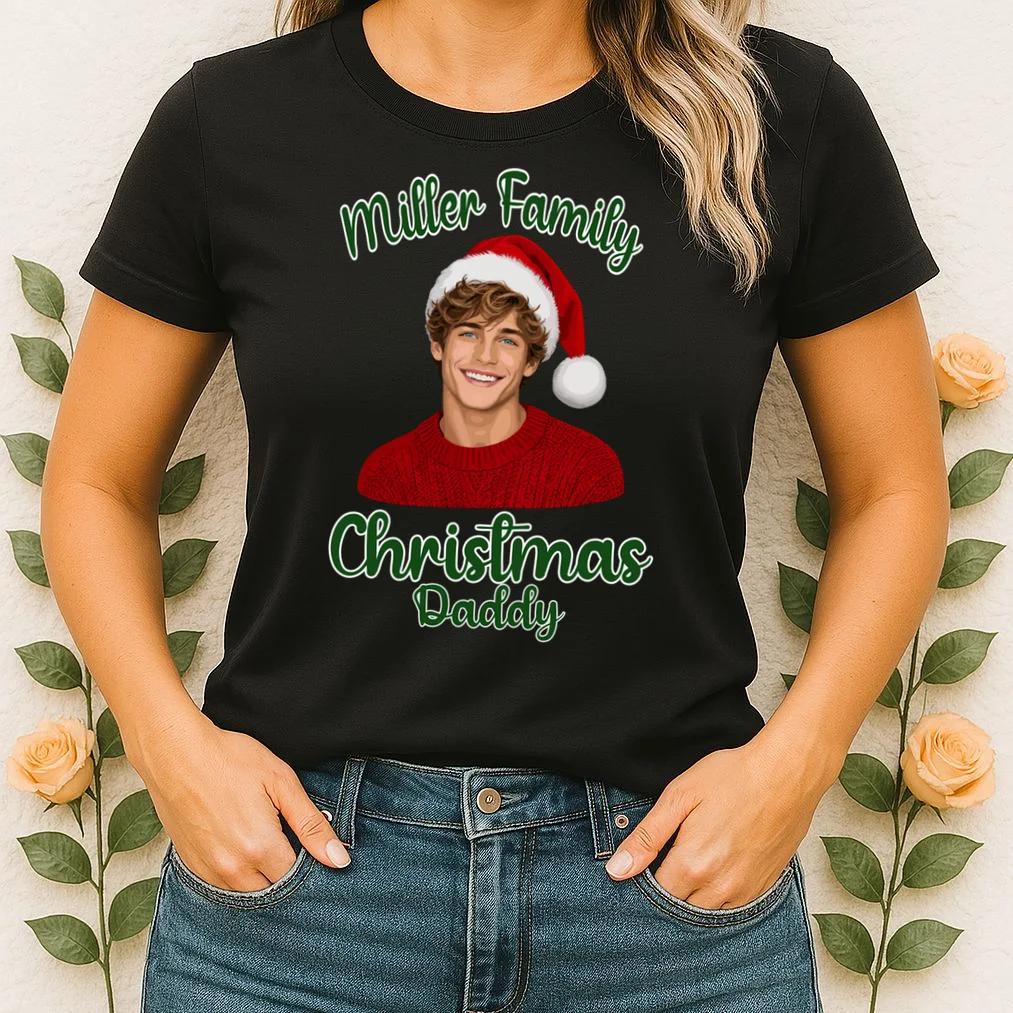 Christmas Portrait Illustration – Santa Hat & Festive Typography Women's T-Shirt - Front 1