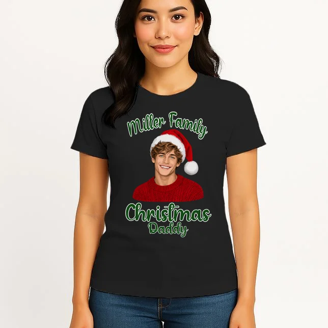 Christmas Portrait Illustration – Santa Hat & Festive Typography Women's T-Shirt - Front 3