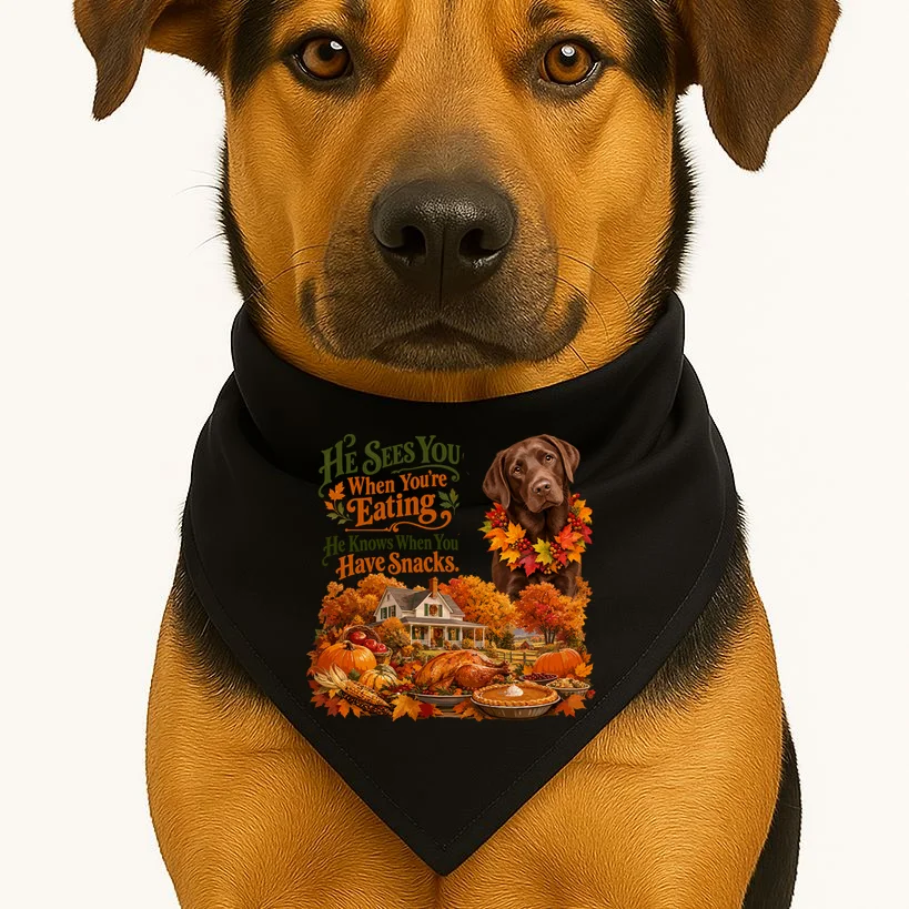 Custom Dog Thanksgiving Portrait – Personalized Pet Photo Fall Design Dog Bandana - Front 1