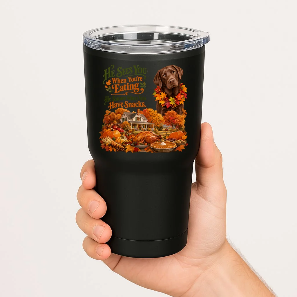Custom Dog Thanksgiving Portrait – Personalized Pet Photo Fall Design 20oz Tumbler - Front 1