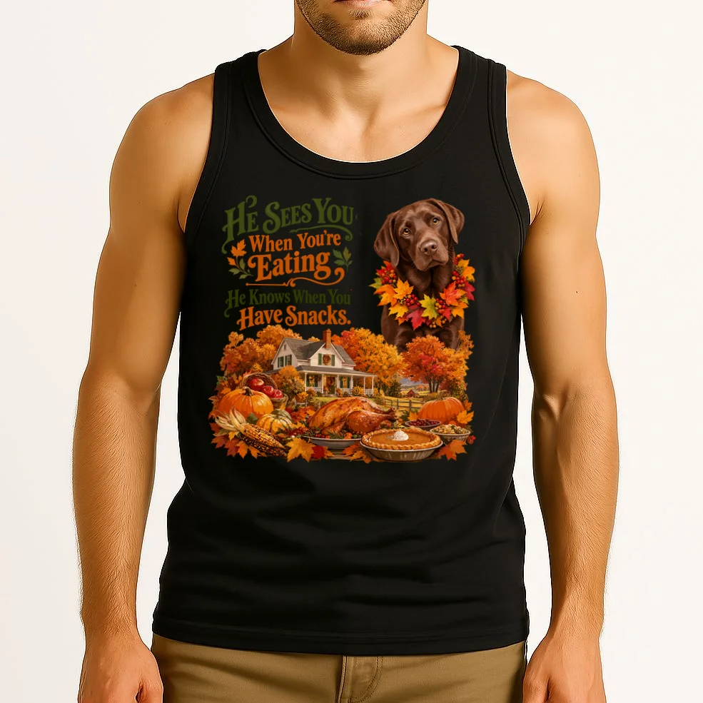 Custom Dog Thanksgiving Portrait – Personalized Pet Photo Fall Design Men's Tank Top - Front 2