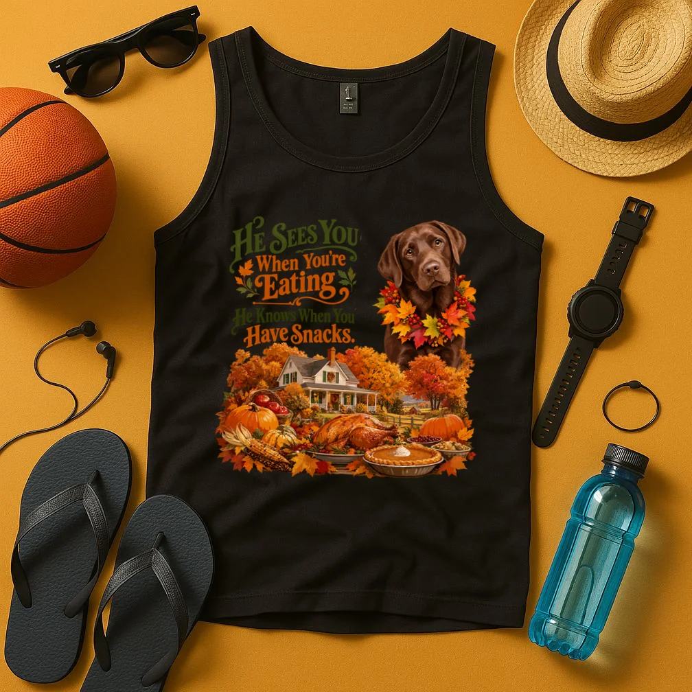 Custom Dog Thanksgiving Portrait – Personalized Pet Photo Fall Design Men's Tank Top - Front 3