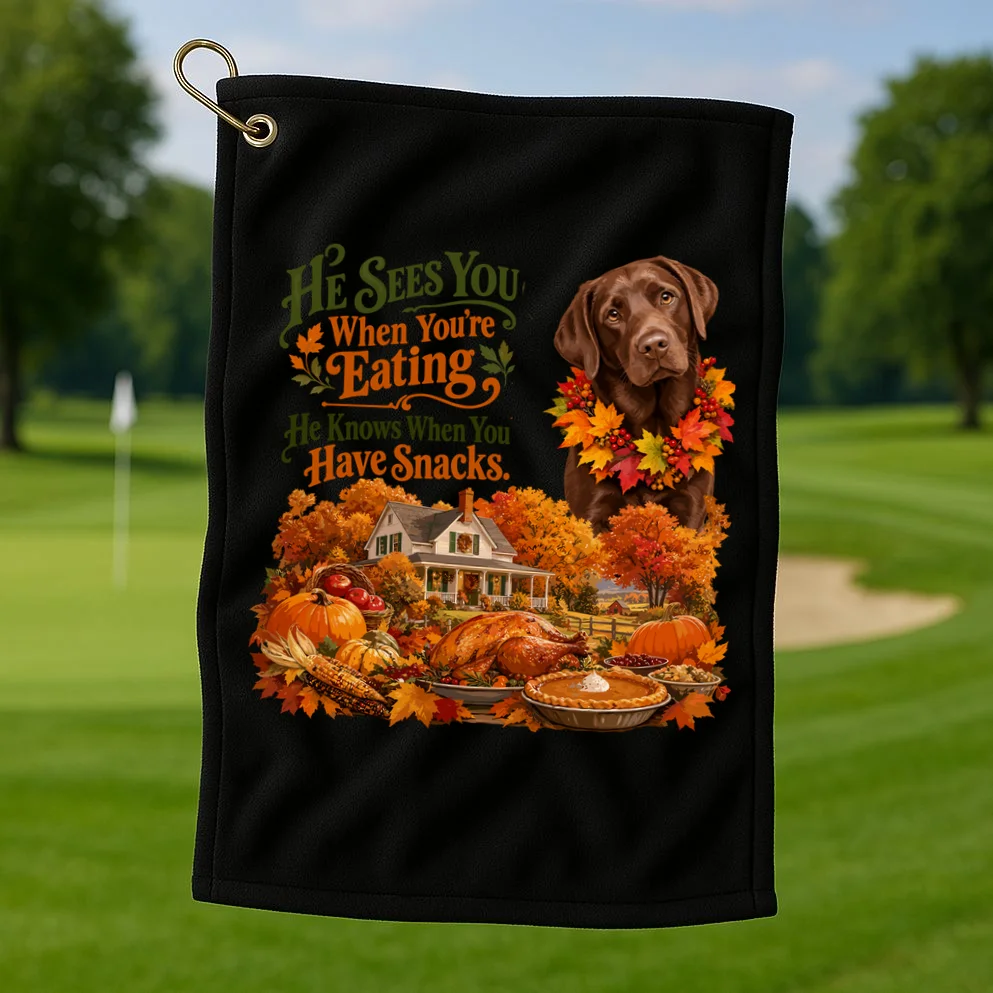 Custom Dog Thanksgiving Portrait – Personalized Pet Photo Fall Design Golf Towel - Front 1