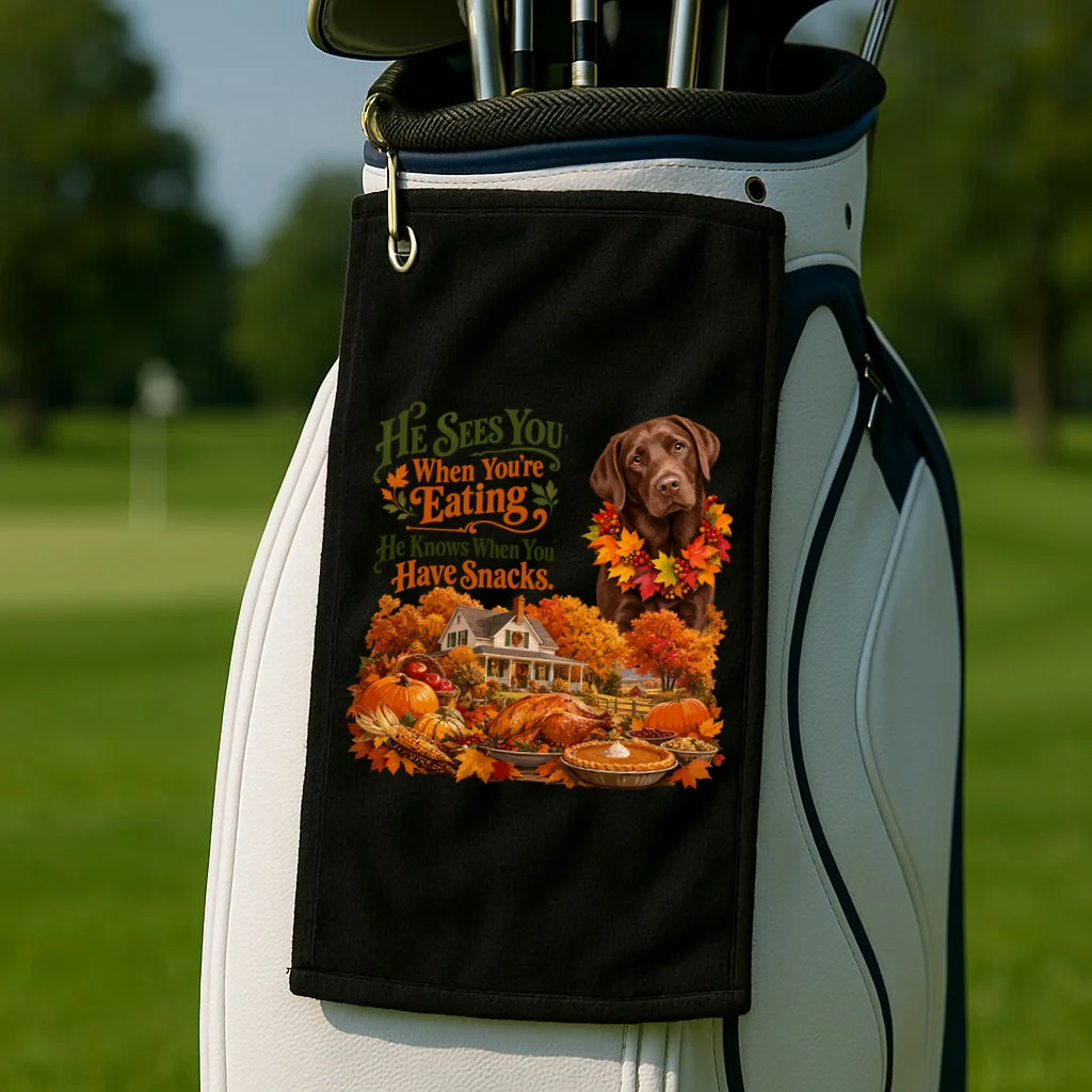 Custom Dog Thanksgiving Portrait – Personalized Pet Photo Fall Design Golf Towel - Front 2