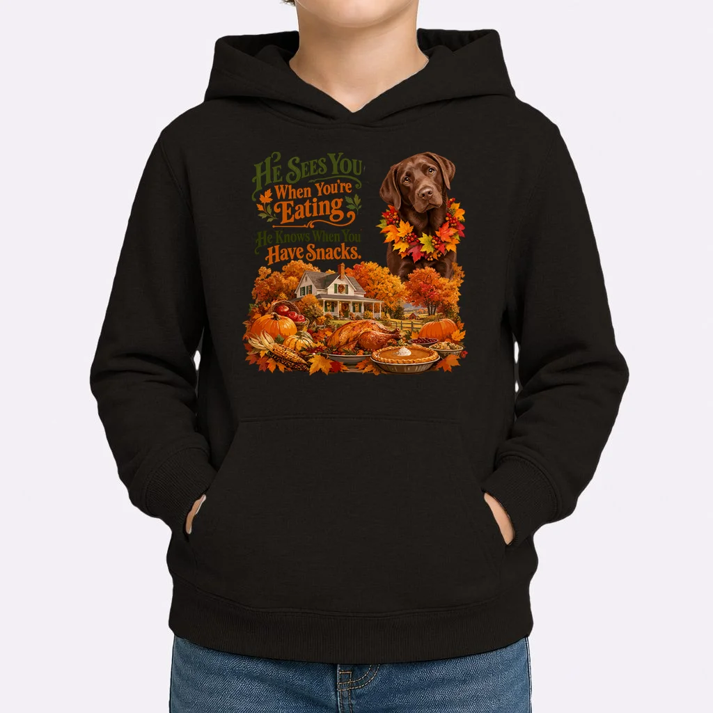 Custom Dog Thanksgiving Portrait – Personalized Pet Photo Fall Design Kids Hoodie - Front 1