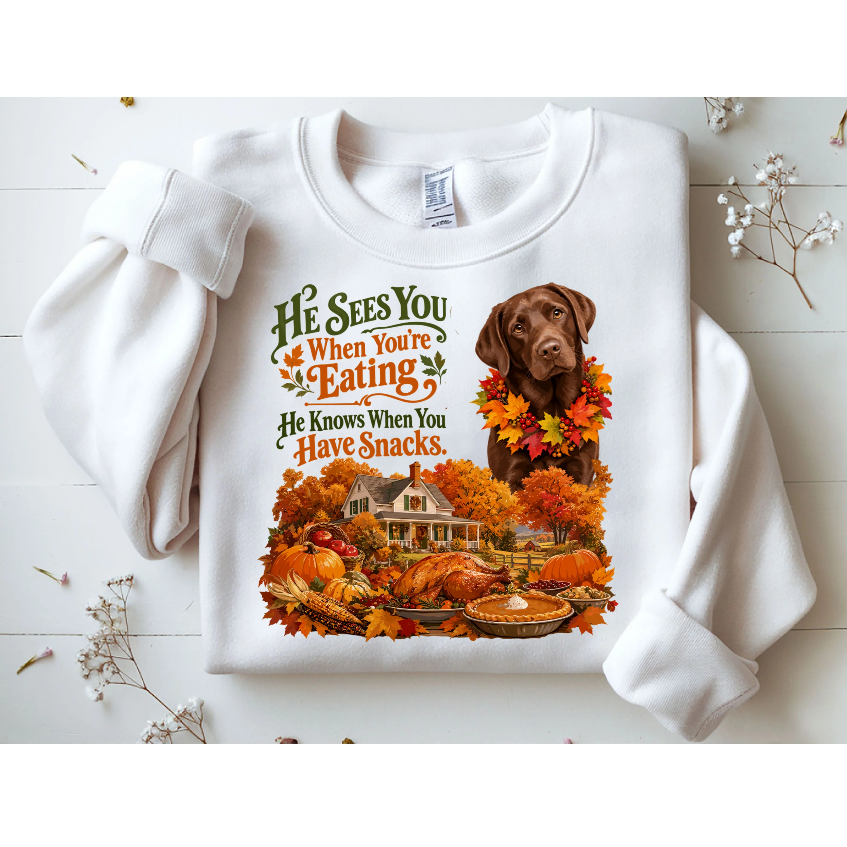 Custom Dog Thanksgiving Portrait – Personalized Pet Photo Fall Design Men's Sweatshirt - Front 1