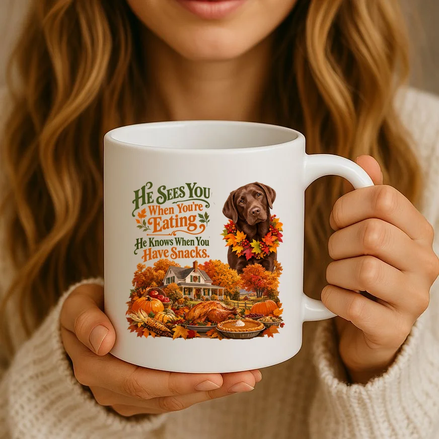 Custom Dog Thanksgiving Portrait – Personalized Pet Photo Fall Design Mug - Front 2