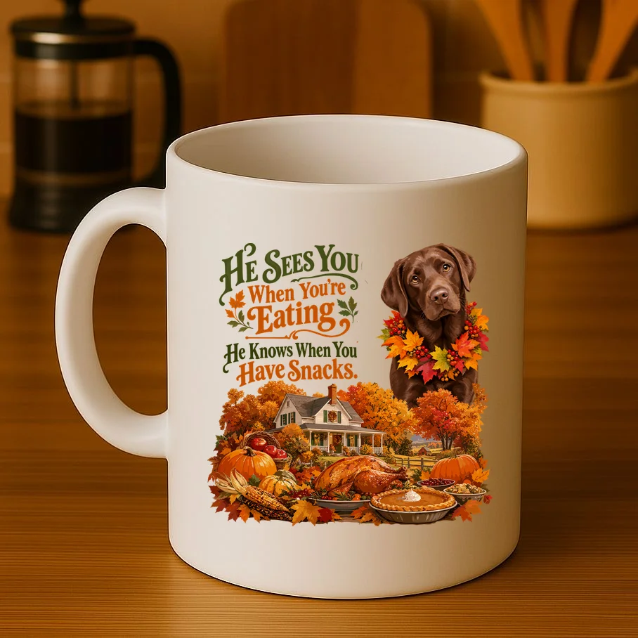 Custom Dog Thanksgiving Portrait – Personalized Pet Photo Fall Design Mug - Front 3