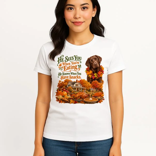 Custom Dog Thanksgiving Portrait – Personalized Pet Photo Fall Design Women's T-Shirt - Front 3