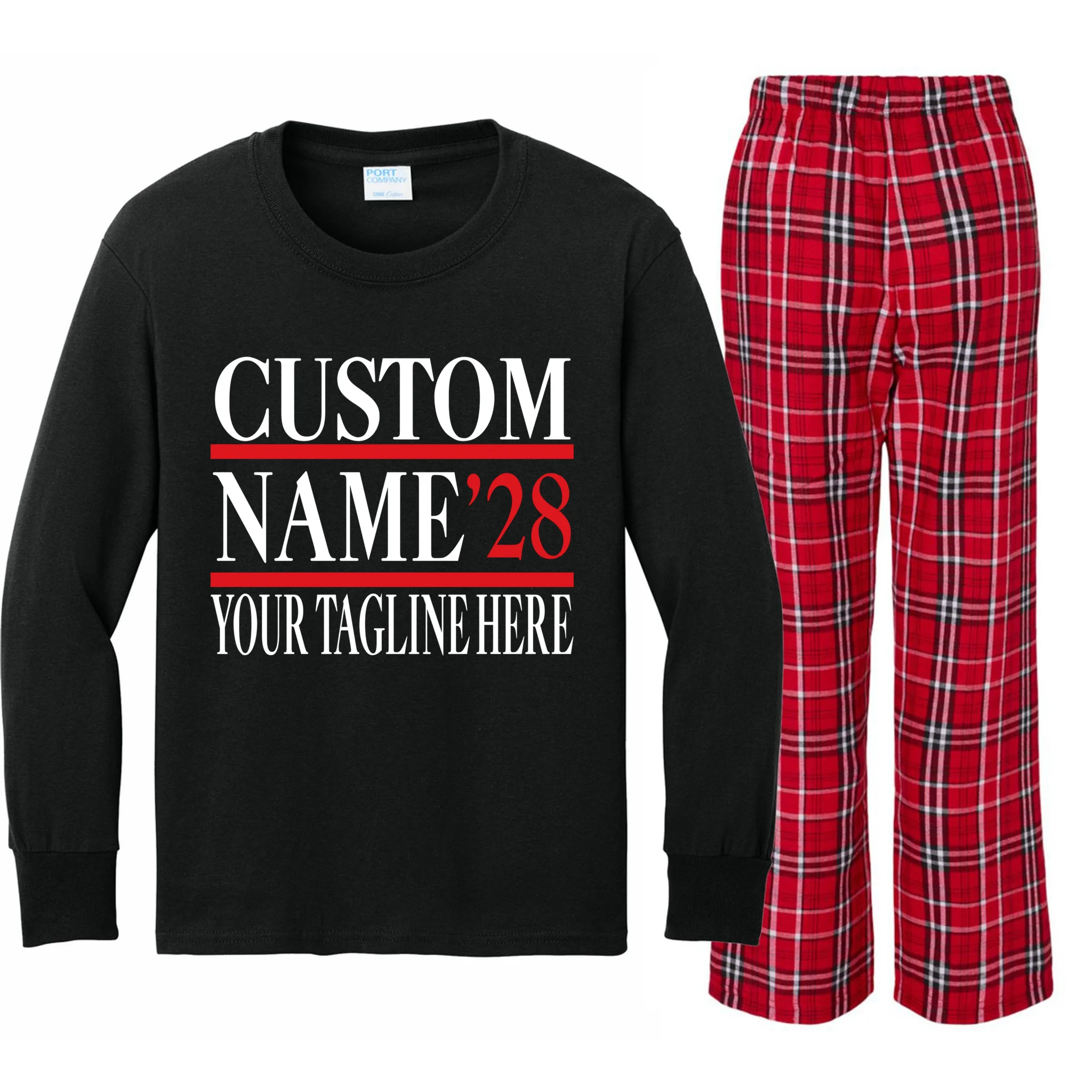 Custom Name For President 2028 Election Kids Long Sleeve Pajamas - Front
