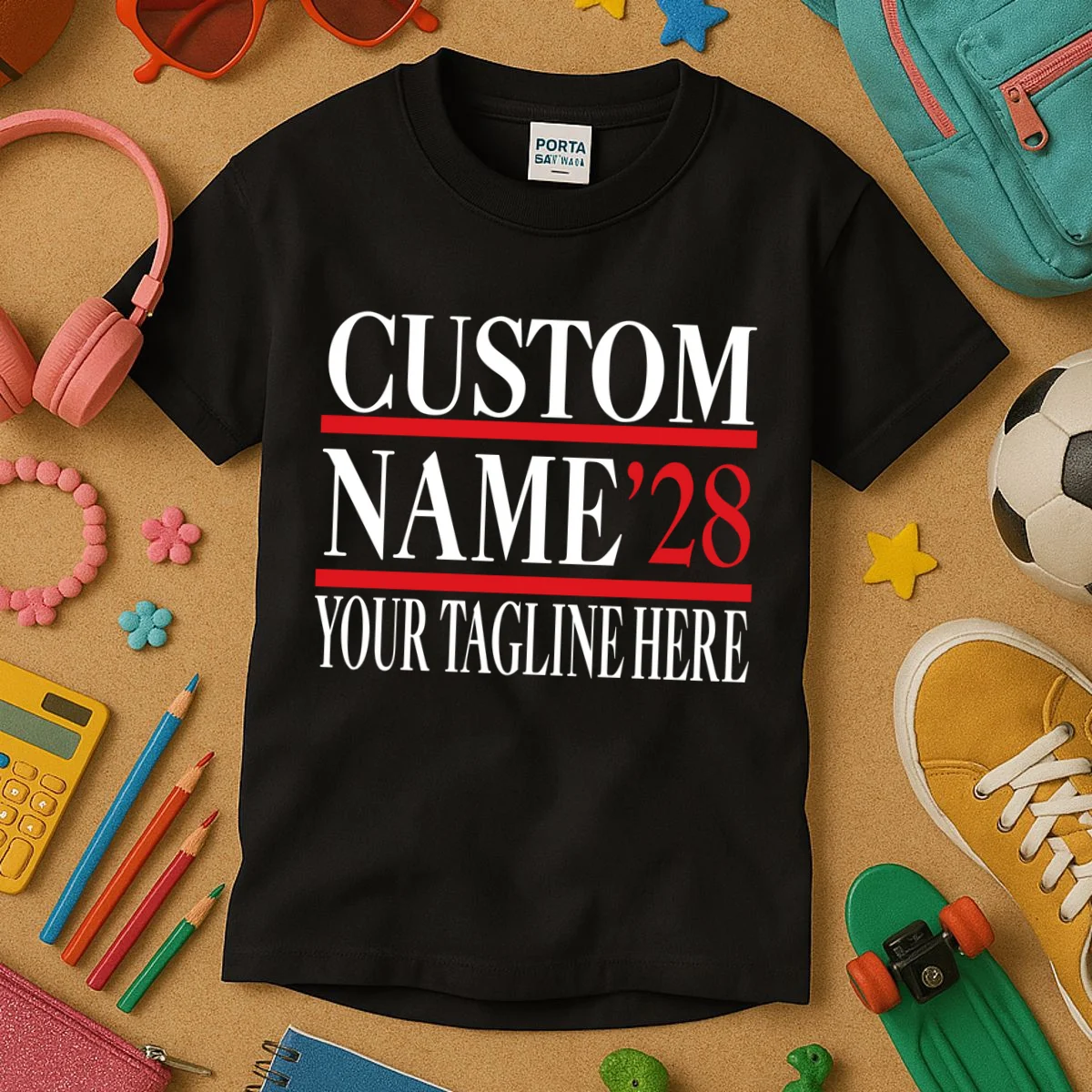 Custom Name For President 2028 Election Kids T-Shirt - Front 2