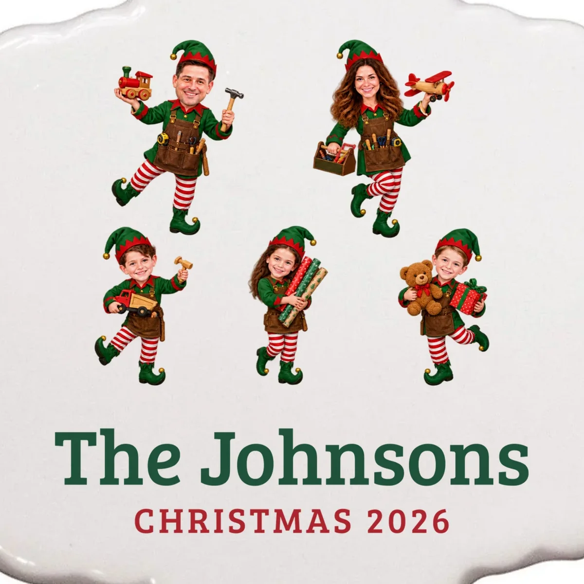 Christmas Elf Family Keepsake Ornament - Front - Close-up